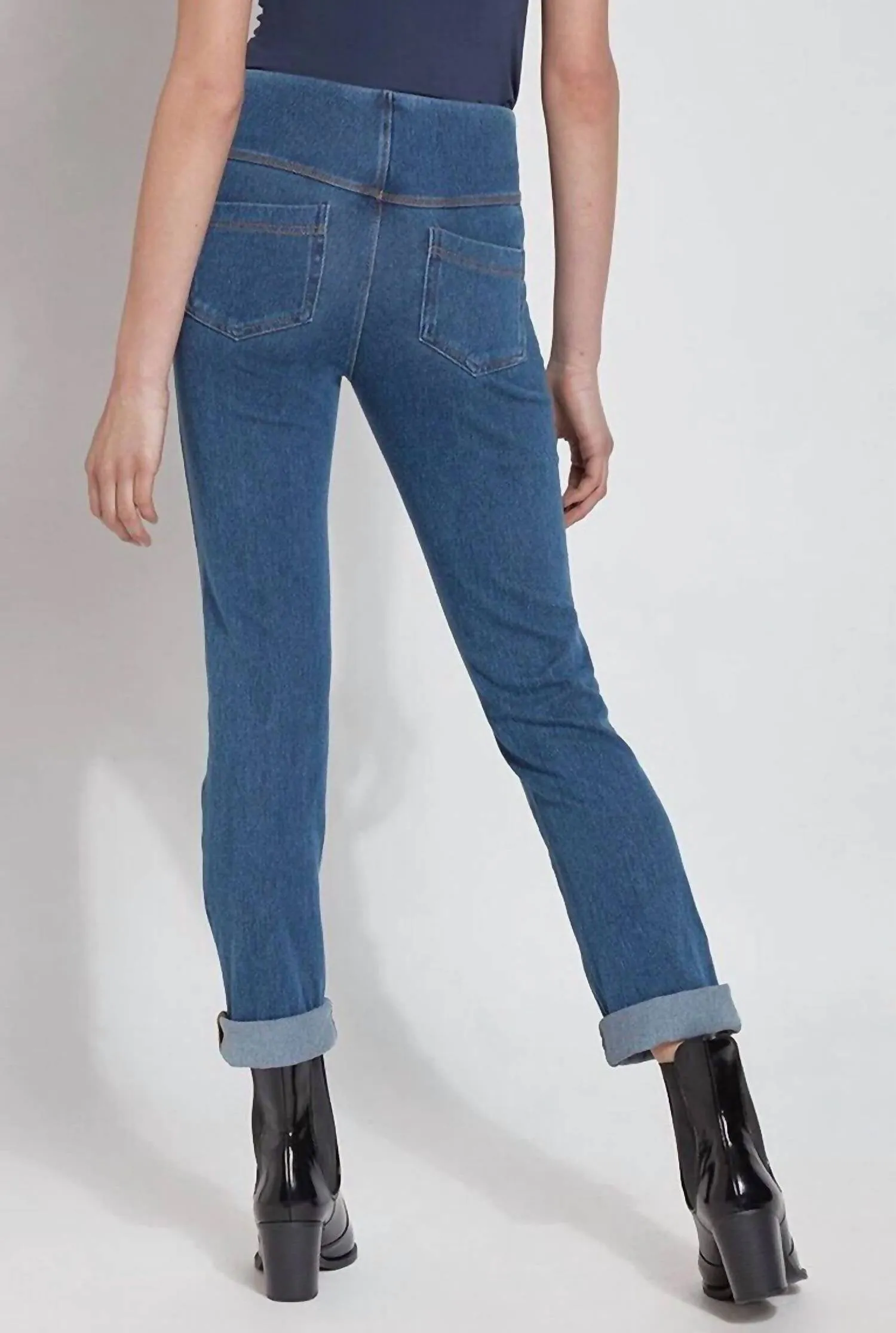 26" Cuffed Inseam Boyfriend Denim Leggings In Blue