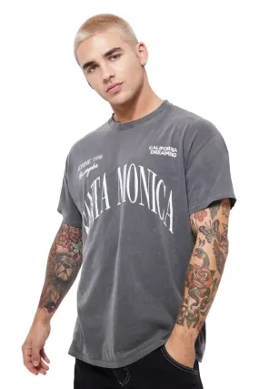 ACID WASH SANTA MONICA VARSITY PRINT BOXY T-SHIRT