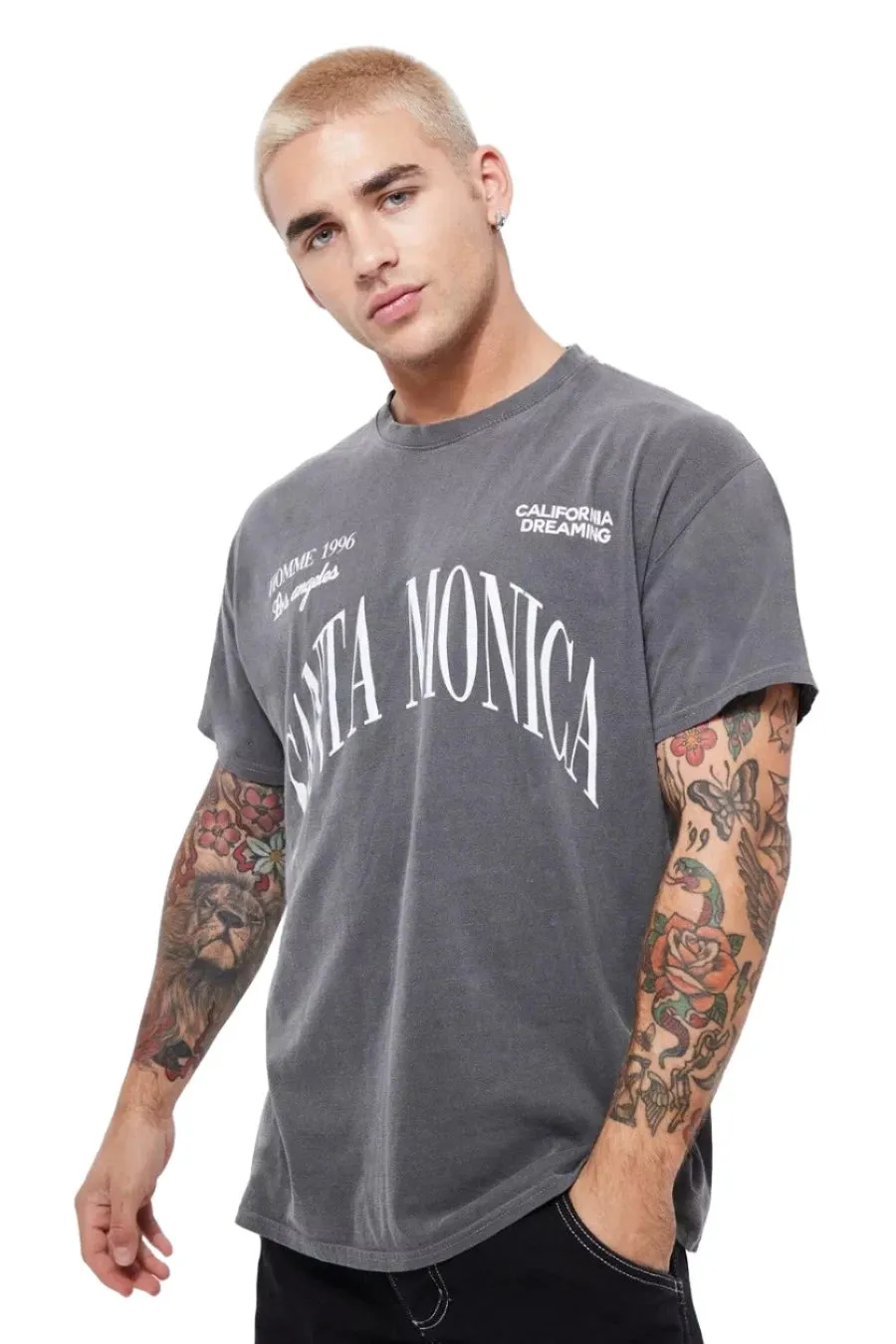 ACID WASH SANTA MONICA VARSITY PRINT BOXY T-SHIRT