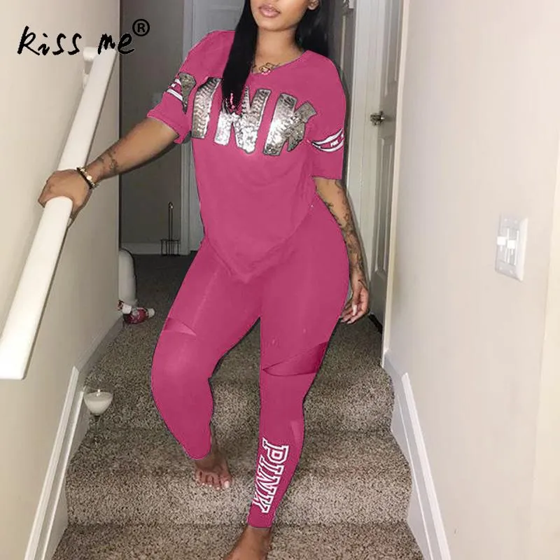 Women Two Piece Set Solid Letter Print Tracksuits Short Sleeve Plus Size T-Shirt Top Pants Set Suits Casual Sport Suit Gym Wear